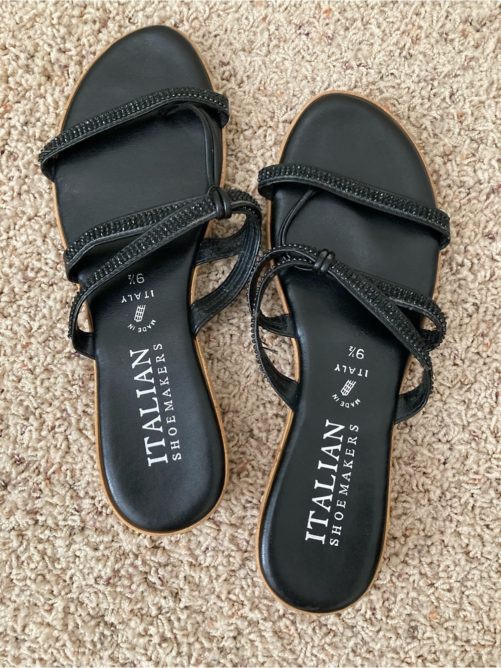 Italian Shoemakers Black Beaded Strappy Slide Sandals